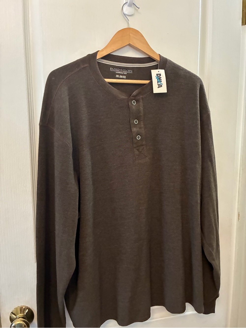 Faded Glory Men's Long-Sleeve Henley Shirt - Dark Brown